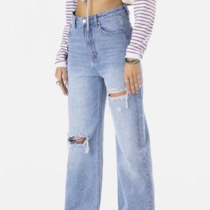 Adika Maison Medium Wash Ripped Jeans - Wide Leg